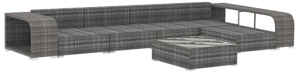8 részes szürke polyrattan kerti bútorszett párnákkal
