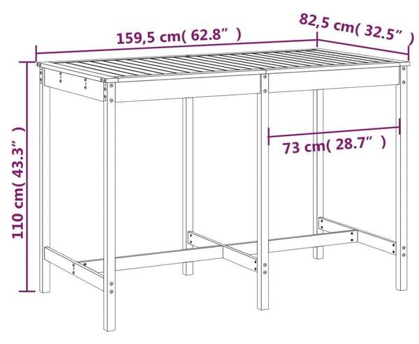 Fehér tömör fenyőfa kerti asztal 159,5 x 82,5 x 110 cm