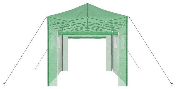 Üvegház pop-up kerettel tetővel Zöld 280 x 410 x 315 cm Vas