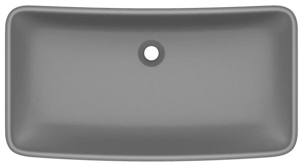 Négyszögletes matt sötétszürke kerámia luxus mosdókagyló 71 x 38 cm