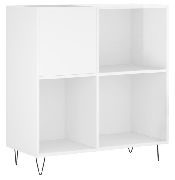 Magasfényű fehér szerelt fa hanglemezszekrény 84,5 x 38 x 89 cm