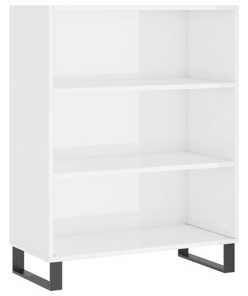 Magasfényű fehér szerelt fa polcos szekrény 69,5 x 32,5 x 90 cm