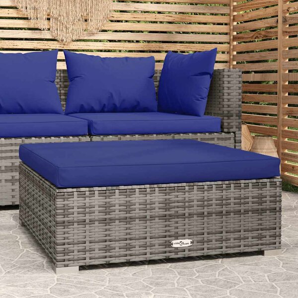 VidaXL szürke polyrattan kerti lábtartó párnával 70 x 70 x 30 cm