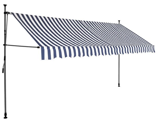 Kék és fehér kézzel kihúzható LED-es napellenző 350 cm
