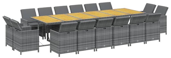 17 részes szürke polyrattan kerti étkezőgarnitúra párnákkal