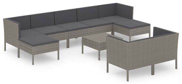 10 részes szürke polyrattan kerti ülőgarnitúra párnákkal