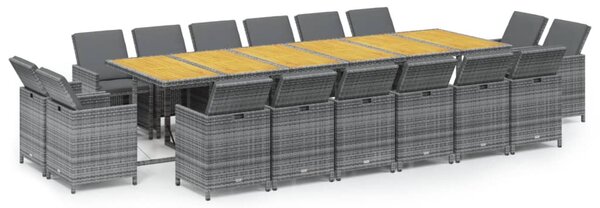 17 részes szürke polyrattan kerti étkezőgarnitúra párnákkal