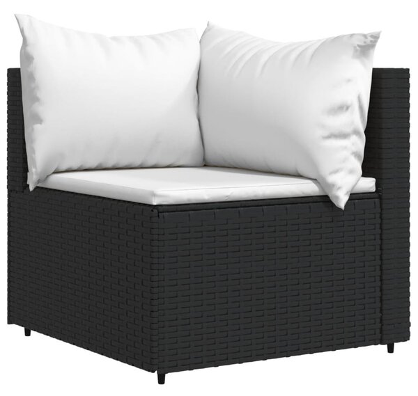 Fekete polyrattan kerti sarokkanapé párnákkal
