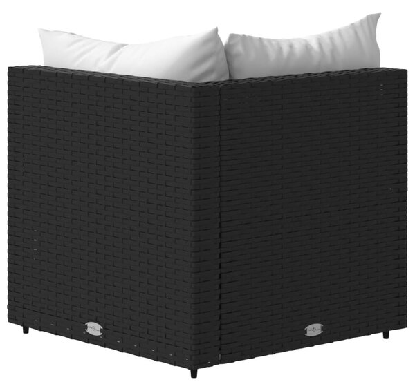 Fekete polyrattan kerti sarokkanapé párnákkal