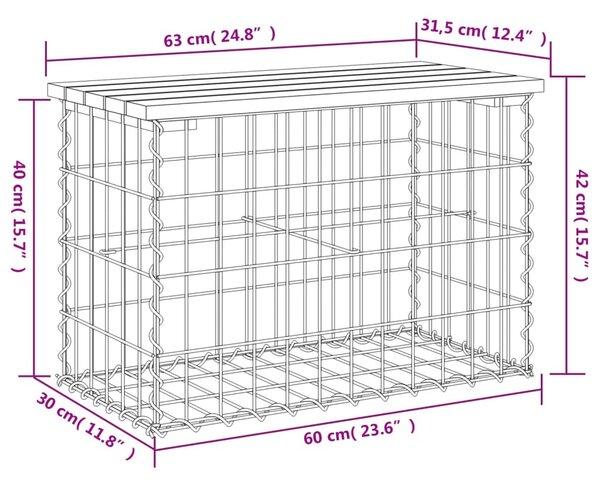 Tömör impergnált fenyőfa gabion kerti pad 63 x 31,5 x 42 cm