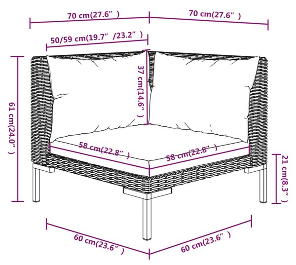6 részes sötétszürke polyrattan kerti bútorszett párnákkal