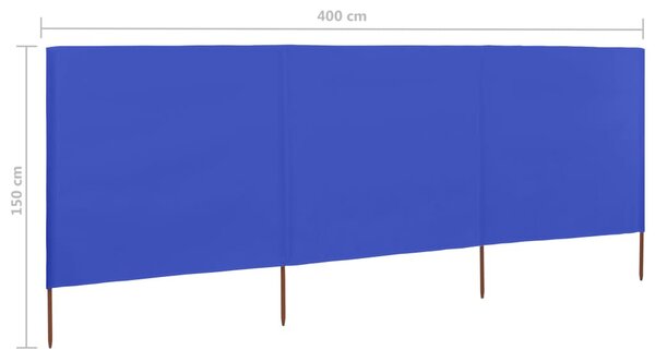 Azúrkék szövet 3-paneles szélfogó 400 x 120 cm