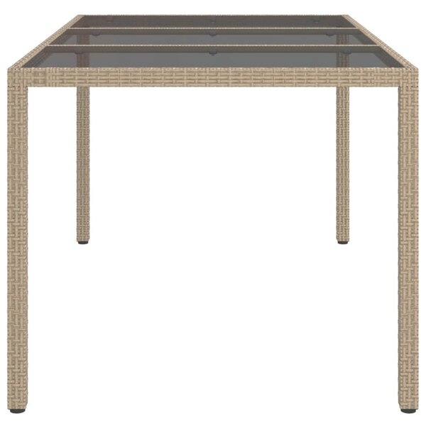 Bézs polyrattan és edzett üveg kerti asztal 150 x 90 x 75 cm