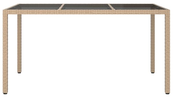 Bézs polyrattan és edzett üveg kerti asztal 150 x 90 x 75 cm