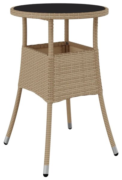 Bézs polyrattan és edzett üveg kerti asztal Ø60 x 75 cm