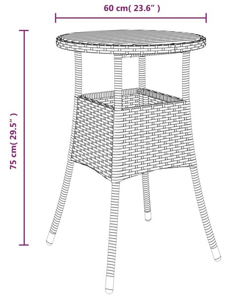 Szürke akácfa és polyrattan kerti asztal Ø60 x 75 cm