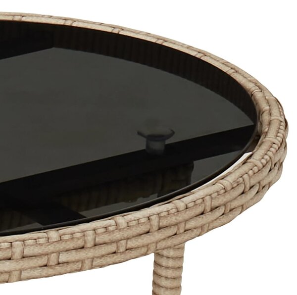 Bézs polyrattan és edzett üveg kerti asztal Ø60 x 75 cm