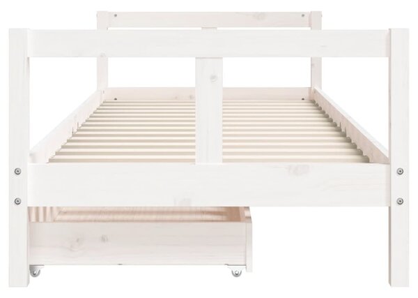 Fehér tömör fenyőfa gyerekágykeret fiókokkal 80 x 200 cm