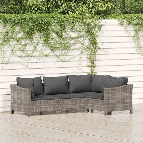VidaXL 4 részes szürke polyrattan kerti ülőgarnitúra párnákkal