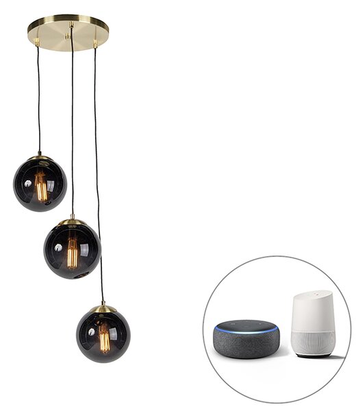 Intelligens függőlámpa sárgaréz, fekete üveggel, 3 Wifi ST64-vel - Pallon