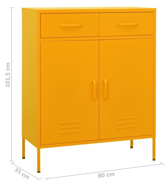 Mustársárga acél tárolószekrény 80 x 35 x 101,5 cm