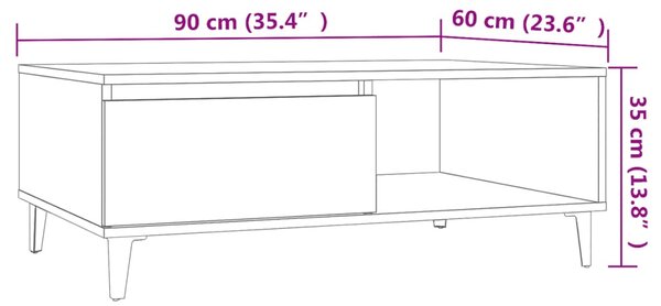 Betonszürke szerelt fa dohányzóasztal 90 x 60 x 35 cm