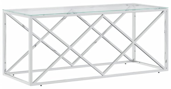 Üveg és rozsdamentes acél dohányzóasztal 110x45x45 cm