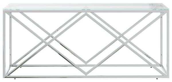 Üveg és rozsdamentes acél dohányzóasztal 110x45x45 cm