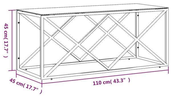 Üveg és rozsdamentes acél dohányzóasztal 110x45x45 cm