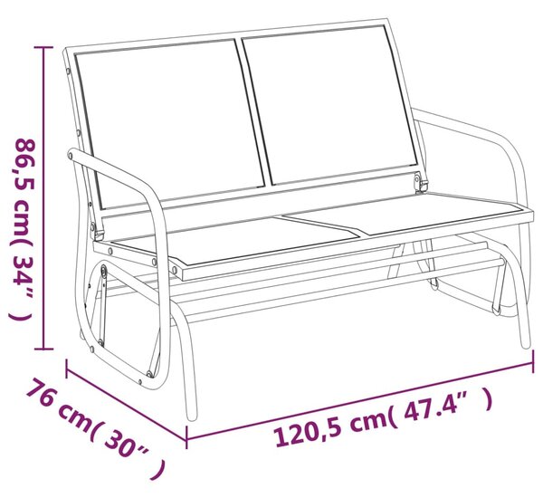 VidaXL fekete textilén és acél kerti sikló pad 120,5 x 76 x 86,5 cm