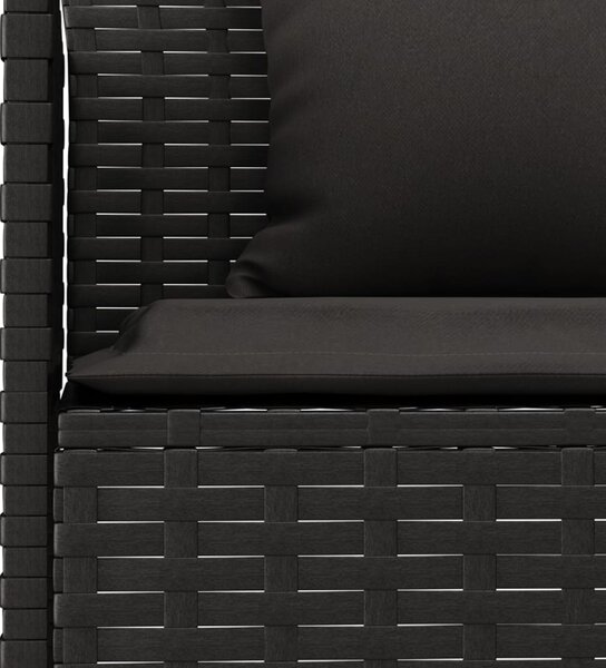 L-alakú fekete polyrattan kerti kanapé párnákkal