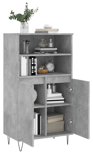 Betonszürke szerelt fa magasszekrény 60 x 36 x 110 cm