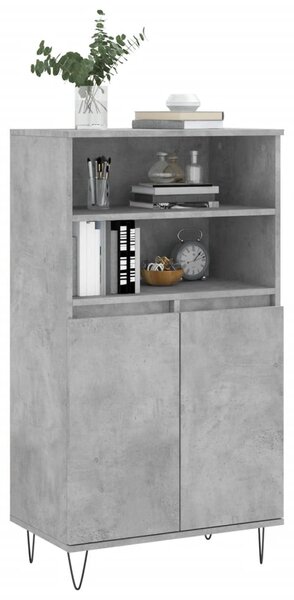 Betonszürke szerelt fa magasszekrény 60 x 36 x 110 cm