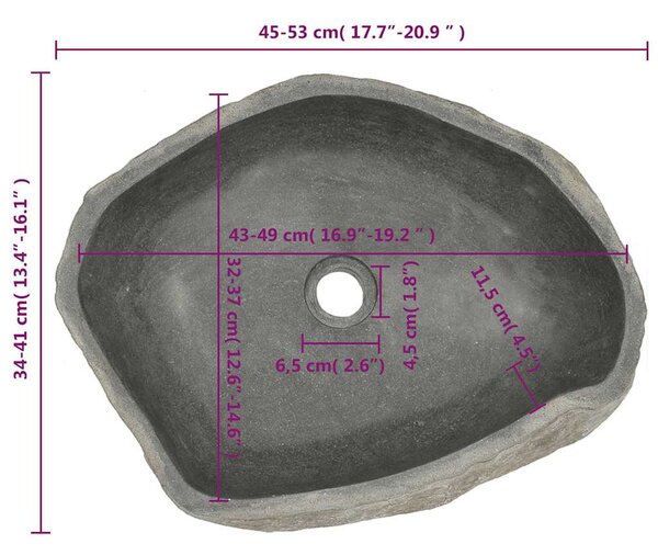 Ovális folyami kő mosdókagyló (45-53) x (34-41) cm