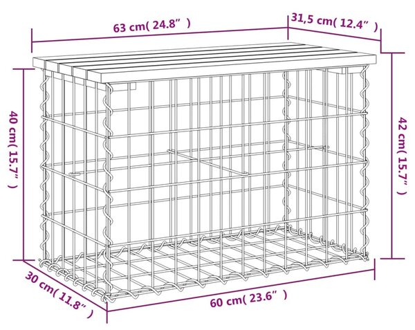 Tömör fenyőfa gabion kerti pad 63x31,5x42 cm