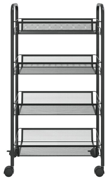 Fekete 4 szintes vas konyhai kerekes kocsi 46 x 26 x 85 cm