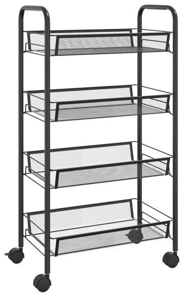 Fekete 4 szintes vas konyhai kerekes kocsi 46 x 26 x 85 cm