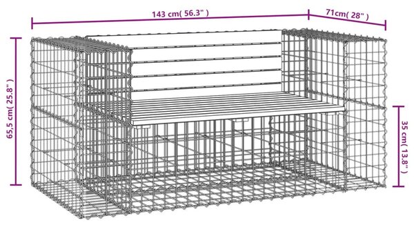 Tömör duglászfenyő gabion kerti pad 143 x 71 x 65,5 cm
