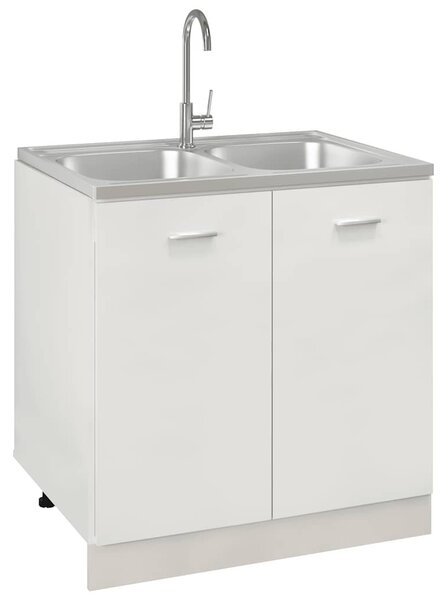 Ezüst rozsdamentes acél dupla konyhamosogató 800 x 600 x 155 mm