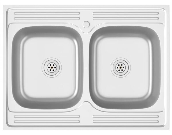 Ezüst rozsdamentes acél dupla konyhamosogató 800 x 600 x 155 mm