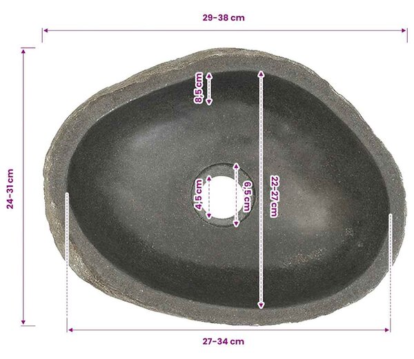 Ovális folyami kő mosdókagyló (29-38) x (24-31) cm