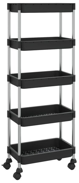 5 szintes fekete vas és ABS konyhai kocsi 42 x 29 x 128 cm