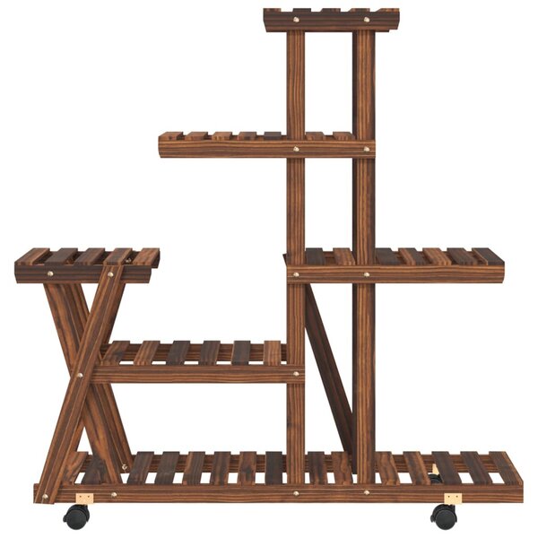 Tömör fenyőfa virágtartó állvány kerekekkel 95 x 25 x 101 cm