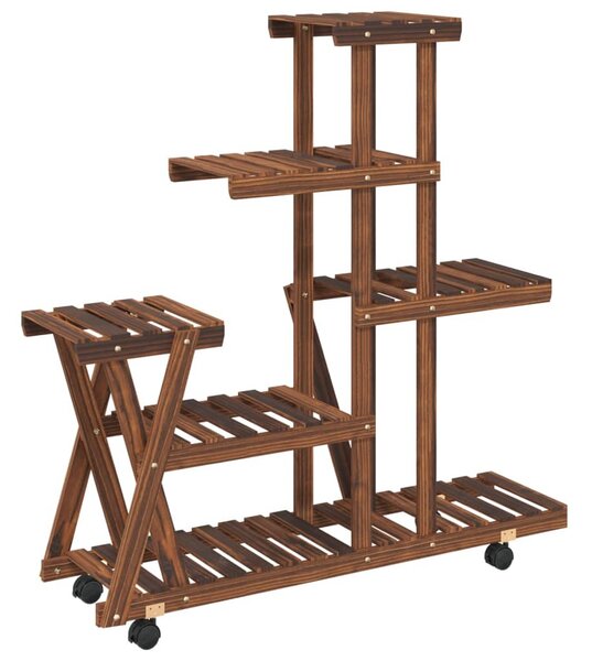 Tömör fenyőfa virágtartó állvány kerekekkel 95 x 25 x 101 cm