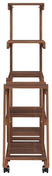 Tömör fenyőfa virágtartó állvány kerekekkel 95 x 25 x 101 cm