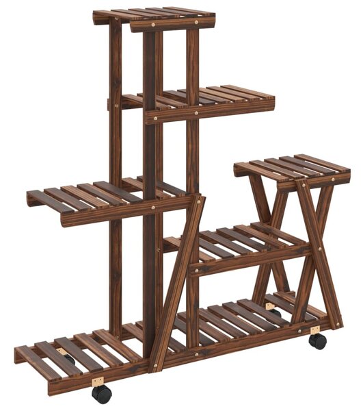 Tömör fenyőfa virágtartó állvány kerekekkel 95 x 25 x 101 cm