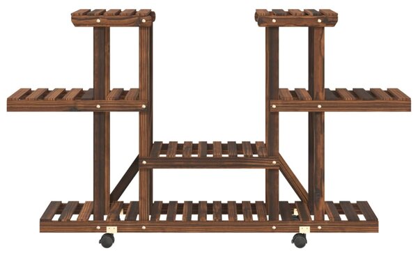 Tömör fenyőfa virágtartó állvány kerekekkel 110 x 25 x 78 cm