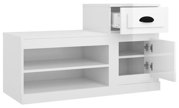 Magasfényű fehér szerelt fa cipőszekrény 100x42x60 cm