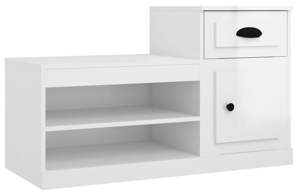 Magasfényű fehér szerelt fa cipőszekrény 100x42x60 cm