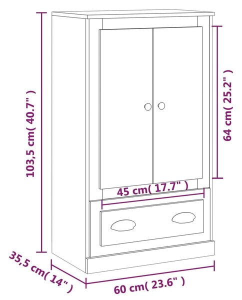 Szürke sonoma szerelt fa magasszekrény 60x35,5x103,5 cm